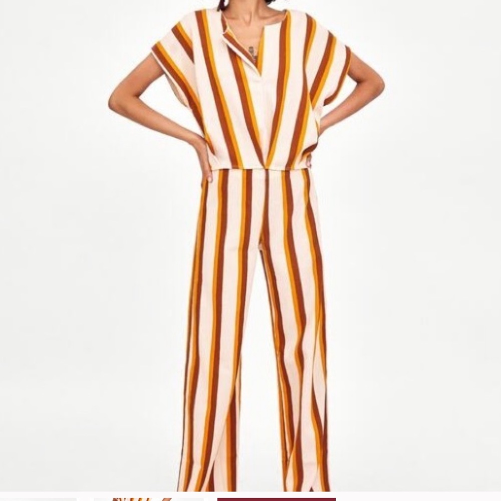 Zara Orange and Cream Striped Set Size M NWT